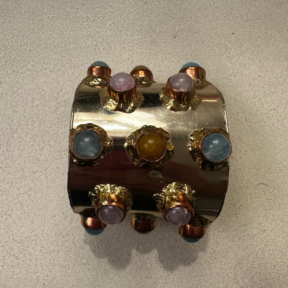 Gold and Silver Cuff Bracelet with Gem Accents